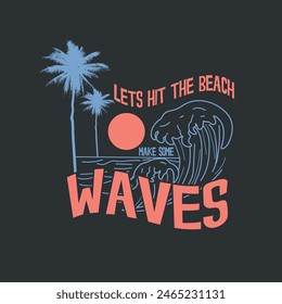 Sommer Sonnenuntergang Beach Wellen Typografie T-Shirt Design