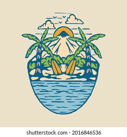 Summer with sunset and beauty view graphic illustration vector art t-shirt design