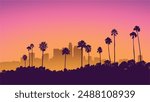 Summer sunset City skyline. Silhouette. Los Angeles, California, Hollywood. Perfect for social media, banner, poster, newsletter, advertisement, leaflet, placards, brochure, wallpaper, t-shirt, flyer.