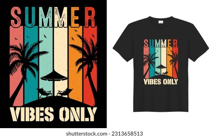 Summer sunset colorful Retro Vintage Funny typography vector T-shirt Design.  Enjoy Amazing Adventure, Outdoor, Beach, Vibes, palm trees, birds, California and Camping time, style, Happiness, print, a