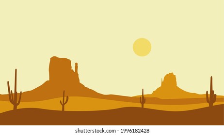 Summer sunset Desert. Mountain valley Silhouette. Arizona, grand canyon, US. Perfect for social media, banner, poster, newsletter, advertisement, leaflet, placard, brochure, wallpaper, t-shirt, flyer.
