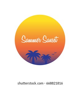 Summer sunset design. Palm tree vector elements.
