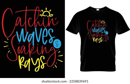 Summer sunset distressed vector t-shirt design with palm trees silhouette and phrase "Summer vibes". Can be used for dark and light shirts.