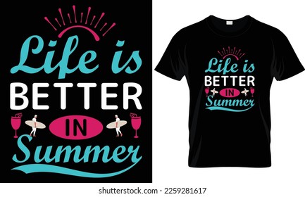 Summer sunset distressed vector t-shirt design with palm trees silhouette and phrase "Summer vibes". Can be used for dark and light shirts.