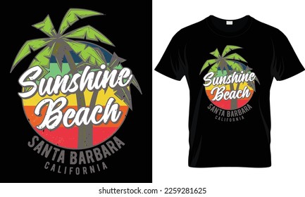 Summer sunset distressed vector t-shirt design with palm trees silhouette and phrase "Summer vibes". Can be used for dark and light shirts.
