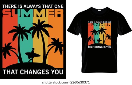 Summer sunset distressed vector t-shirt design with palm trees silhouette and phrase "Summer vibes". Can be used for dark and light shirts.