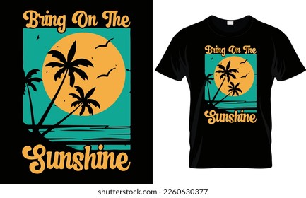 Summer sunset distressed vector t-shirt design with palm trees silhouette and phrase "Summer vibes". Can be used for dark and light shirts.