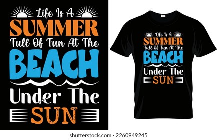 Summer sunset distressed vector t-shirt design with palm trees silhouette and phrase "Summer vibes". Can be used for dark and light shirts.