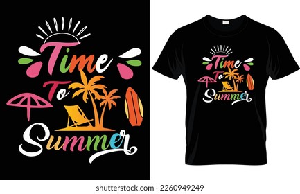 Summer sunset distressed vector t-shirt design with palm trees silhouette and phrase "Summer vibes". Can be used for dark and light shirts.