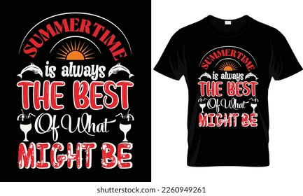 Diseño de camisetas vectoriales de verano con silueta de palmeras y frase "vibraciones de verano". Se puede usar para camisas oscuras y ligeras.