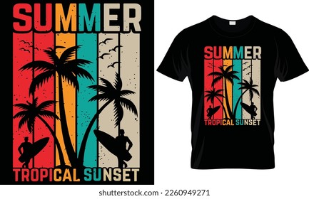 Diseño de camisetas vectoriales de verano con silueta de palmeras y frase "vibraciones de verano". Se puede usar para camisas oscuras y ligeras.