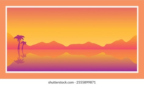 Summer sunset landscape and reflection on water