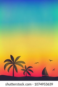 Summer sunset - multicoloured background with palms. Vector.