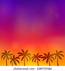 Summer sunset - multicoloured background with palms. Vector.