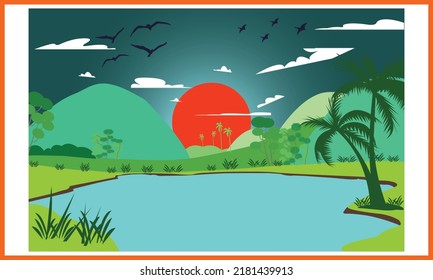 Summer Sunset Natural Illustrations Design.