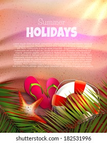 Summer sunset on the beach - vector poster with copy-space