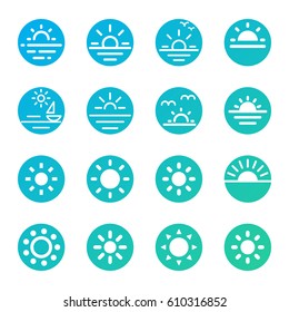 Summer sunset outline icon set. Vector illustration.