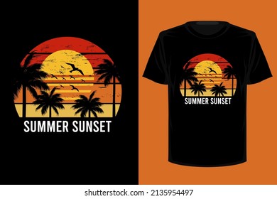 Summer sunset retro vintage t shirt design
