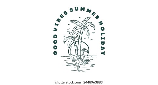 summer sunset surfing vector logo