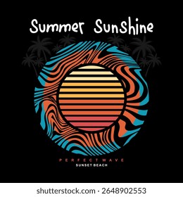 Summer sunshine line art illustration, ready for print on paper poster, t-shirt and other uses.