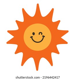 Summer Sunshine with Wink Face. Sun with Positive Energy. Hand Drawn Vector Illustration