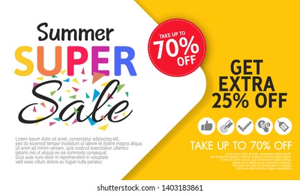 Summer super sale banner template on color background.