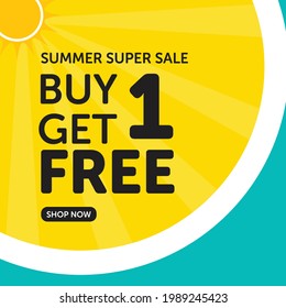 Summer super sale buy one get one free banner design template.