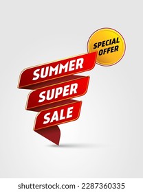 Superventa de verano, oferta especial, etiqueta roja, vector, afiche, ilustración, pancarta, logotipo