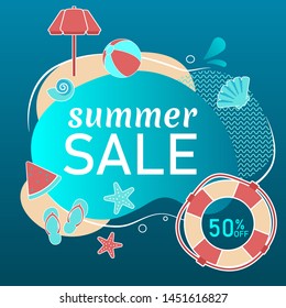 Summer super sale underwater poster. Flyer layout template. Underwater background. Summer sale liquid form banner. Special offer symbol. Online shopping design concept. Vector art. Fashion store.