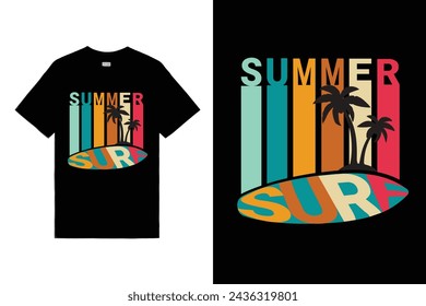 Summer surf artwork - Vector print  t-shirt in custom colors 