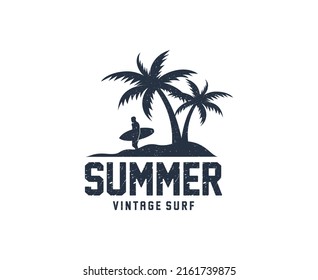 Summer Surf Beach Vacation Holiday Line Art Vintage Hipster Label Stamp Logo design