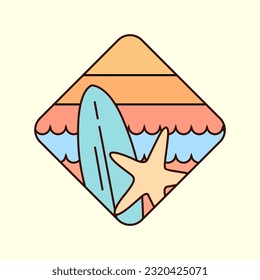 Summer Surf Beach Vacation Logo Badge Illustration, Minimal Travel Logo Vector