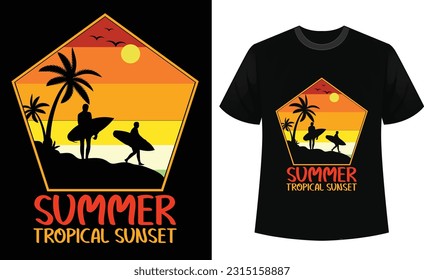 Summer surf in blue paradise t-shirt design. New summer t-shirt design.
