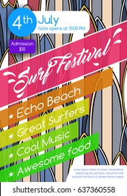 Summer Surf Board Retro Event Flyer Poster Template Layout Vector Art Design Illustration