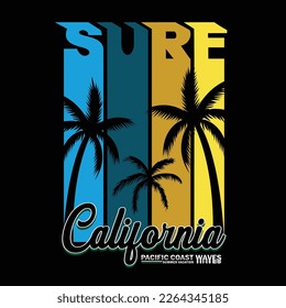 summer surf california pacific coast illustration vector text effect, vintage design