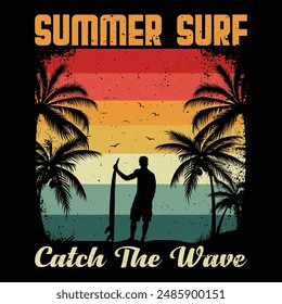 Summer surf catch the wave graphic design for printing t shirt