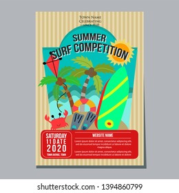 summer surf competition holiday poster template vector illustration