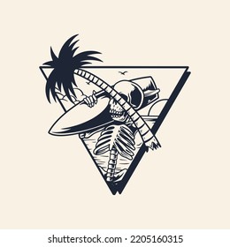 summer surf emblem with human skull vector