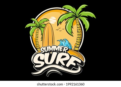 summer surf illustration design with beach