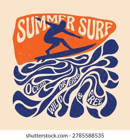 Summer Surf Ocean Dreams Surfer Wave Typography T-Shirt Design
