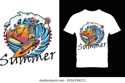 Summer with surf t-shirt design.Colorful and fashionable t-shirt design for men and women.