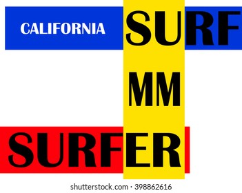 Summer surf typography, t-shirt graphics, vectors