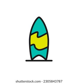 Summer surfboard color fill icon, vector illustration in trendy style. Editable graphic resources for many purposes.