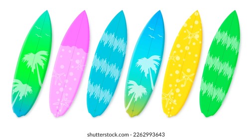 Summer surfboard set. Summer surf board element in colorful pattern and design. Vector illustration summer elements collection. 
