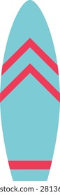 Summer surfboard vector illustration.
Vector illustration of a flat surfboard with light blue and red herringbone stripes.
Transparent background