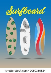 Summer surfboards in blue background. vector illustration. EPS 10