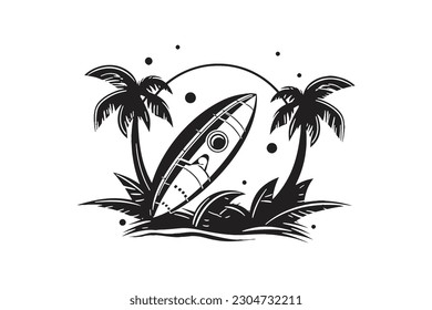 SUmmer surfer beach palm tropical  Minimal Vector Logo Design Tshirt Sublimation Illustration Tattoo Art