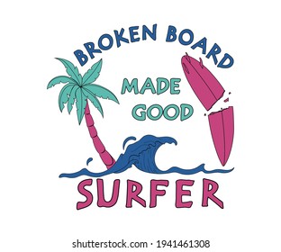 summer surfer broken board wave  rider palm tree 