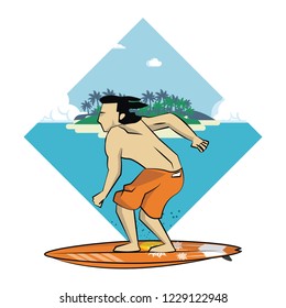 summer surfer man cartoon