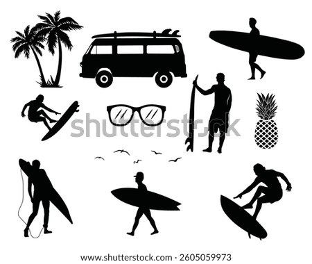 Summer surfer silhouette set vector art